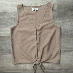 Madewell texture & thread ribbed tie front tank with buttons. Beige size xs